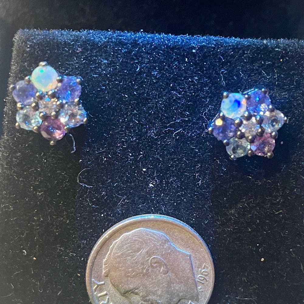 Multicolor Multi-Gem Black Rhodium Over Sterling Silver Stud Earrings 1.29ctw - Picture 6 of 6